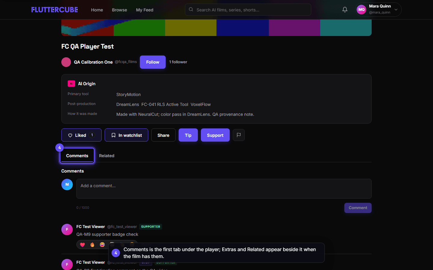 The Comments tab is selected under the action bar, with Related as the only other tab on this film.